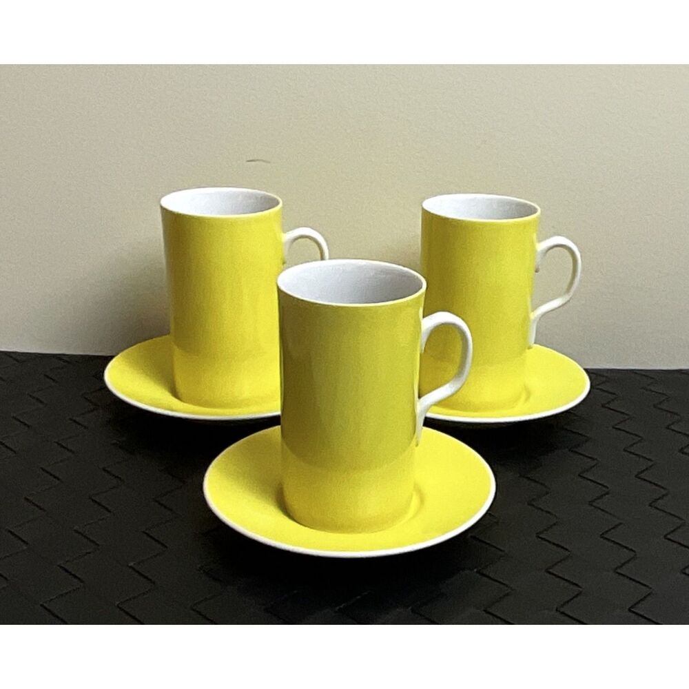 1975 Vintage Fitz and Floyd Set of 3 Yellow/White Cups & Saucers